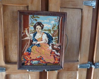 french needlepoint tapestry vintage canvas tapestry girl with bubble from MIGNARD P.
