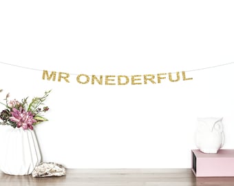 Mr ONEderful Glitter Banner | Mr One Derful | First Birthday Banner | Smash Cake Banner | Boy's First Birthday | 1st Birthday Party Decor