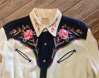 1950s Miller Rose Embroidered Western Shirt sz. 44 in VG + Cond.