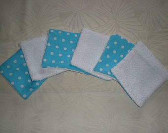 6 wipes bamboo - turquoise blue with polka dots