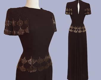 Dazzling 1940s Jersey Crepe beaded Gown / Red Carpet Worthy / Old Hollywood Glamour / 40s Evening dress