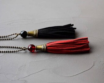 Tassel on brass chain necklace