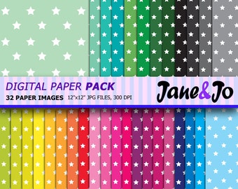 50% OFF SALE Star Pattern Digital Paper,Big Star Digital Paper,Scrapbook paper, Rainbow Star Background Image, Instant Download
