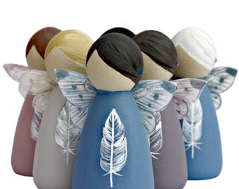 White Feather Grey Peg Doll Bereavement Sympathy Remembrance Gift