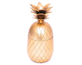 Gold Pineapple, Vintage 11" Brass Coloured Pineapple Decor, Large Gold Pineapple Box, Mid Century Ice Bucket, Hollywood Regency Bar Decor