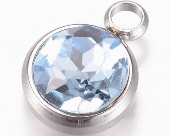 1pc, 14x10x6.5mm, Glass Charms, Faceted, with 304 Stainless Steel Findings, Flat Round, Lavender