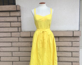Vintage 70s Yellow Sun Dress Criss Cross Back Foxy Lady San Francisco Size Small