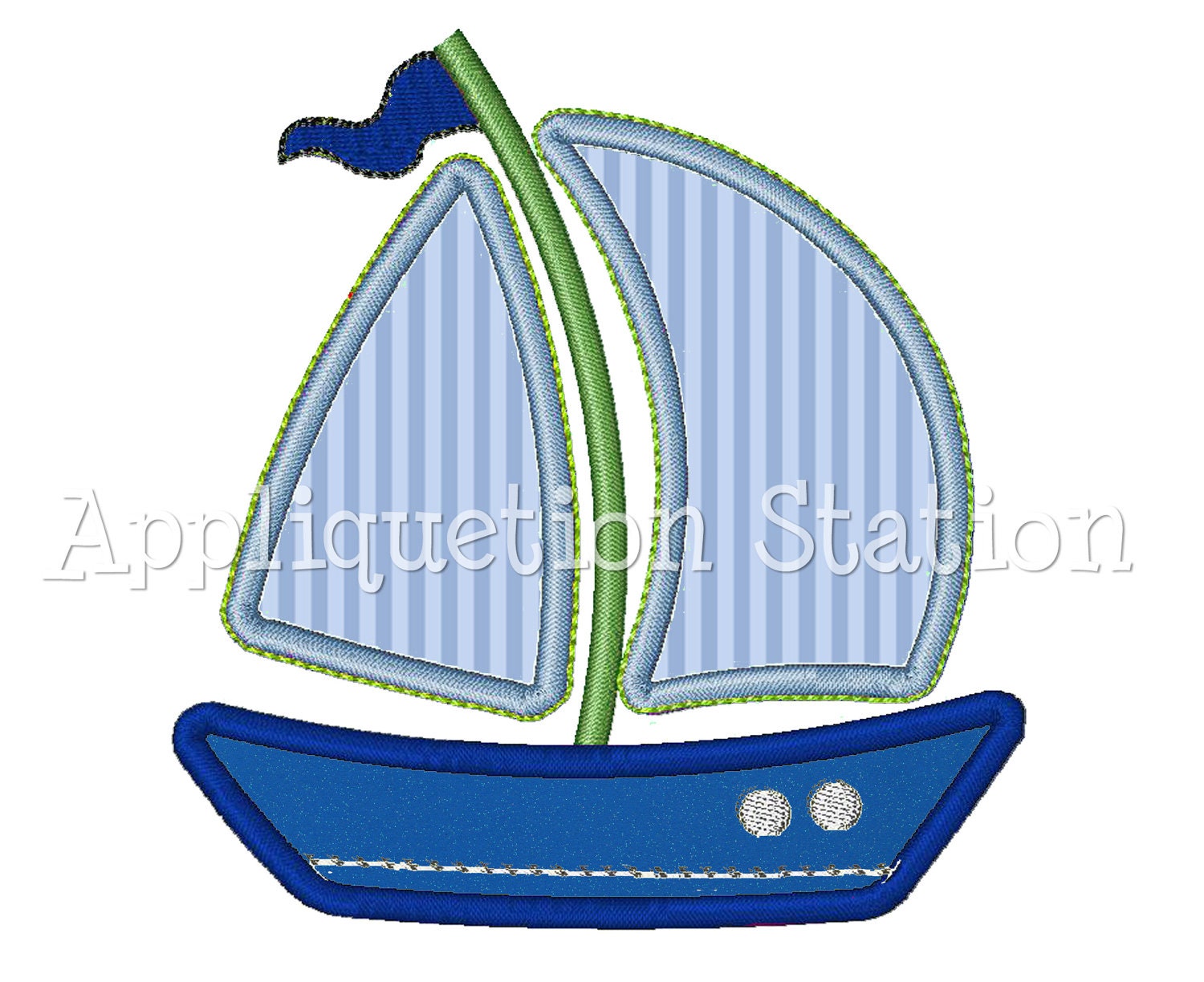 Sailboat w Trim Applique Machine Embroidery Design boat boy
