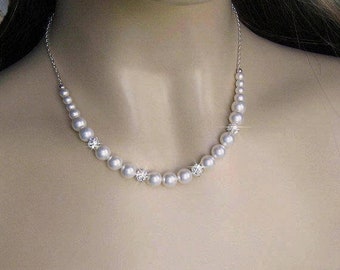 Pearl Bridal Necklace, Bride Pearl Necklace, Pearl and Rhinestone Necklace, in Ivory or White, Bridesmaid Necklace Swarovski Wedding Jewelry