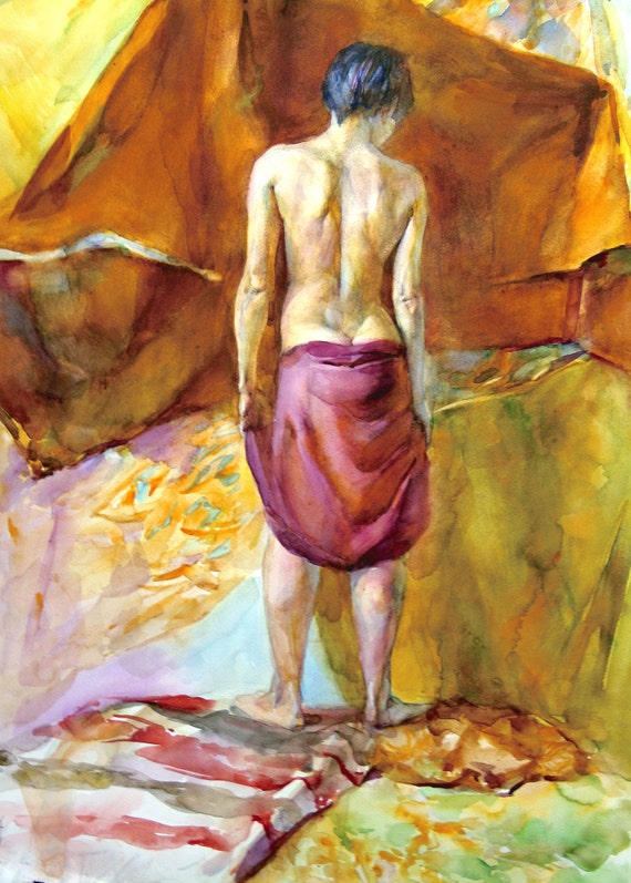 Nude watercolor painting female figure fine art digital print