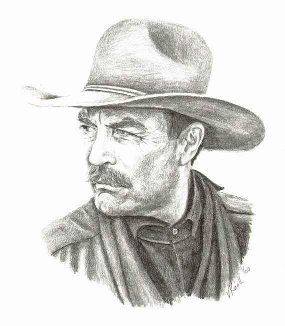 Tom Selleck Pencil Drawing by artist Vicki Knoll