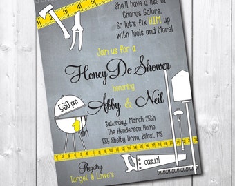 Honey Do Shower Invitation printable/tools, garden, gadget, handyman, couples, chalkboard/wording can be changed/digital file