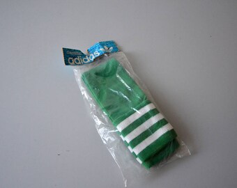 Pair of vintage long socks ADIDAS made in France / soccer socks / white and green sport socks 70s 80s
