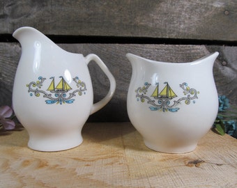 Sugar and Creamer, Nautical Theme, Vintage, Home Kitchenware, Tea or Coffee Serving Set