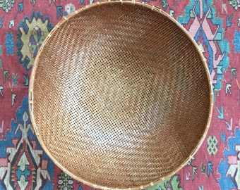Basket Woven Winnowing Wall Basket Crosshatched Rattan Bamboo Bohemian Coastal Decor