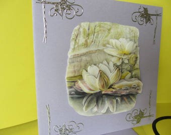 Card 3D (relief) water lilies and silver stickers
