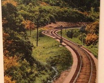 ON SALE Southern Railway Railroad Train Andrews Geyser North Carolina 1940's Linen Postcard Travel Souvenir