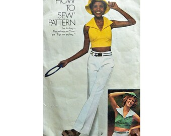 Vintage 70s Halter Top Pattern / 1970s Boho Backless Halter Top / Crop Top Sewing Pattern How to Sew Pattern Simplicity 6917 Bust 34 / 36
