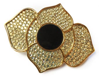 Stylized dogwood brooch with rhinestones