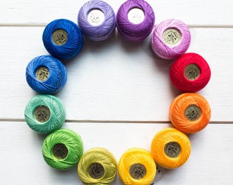 Perle Cotton Thread Set | Rainbow Pearl Cotton Thread Collection - 12 Color Finca Presencia Embroidery Floss Set - COLOR WHEEL