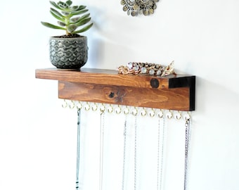 Jewelry Organizer With Shelf, Earring Display and Necklace Hooks