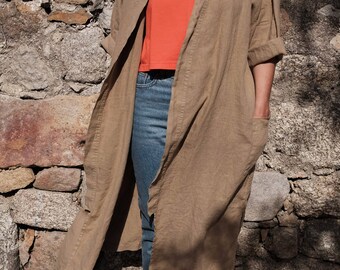Linen Kimono Duster - grey moss - **free worldwide shipping**