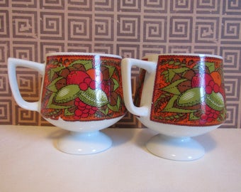 Vintage Kitchen Coffee Mugs Set Of Two Orange Red Green Retro Coffee Cups Fruit Decor Gifts