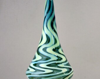 Hand Blown Glass Ornament, Suncatcher, Teal Ornament, Glass Art Ornament, Ornament with Swirly Mint & Blue Lines, Window Adornment