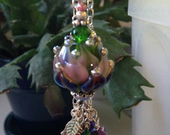 Hand Made Glass Bead with Crystal Pendant Necklace