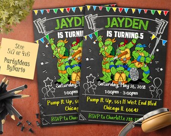 Invitations TMNT Birthday Invitation, Teenage Mutant Ninja Turtles Invitation, TMNT Birthday Party, Printable, Chalkboard, Digital File