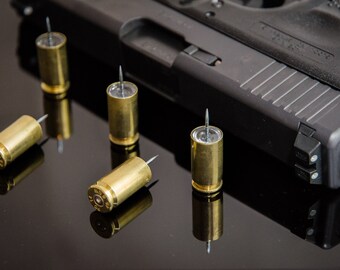 Unique Gun Gifts / Bullet Push Pins / (5) Bullet Thumb Tacks Handmade Using Recycled .40 Caliber Bullet Casings / Gun Stocking Stuffer