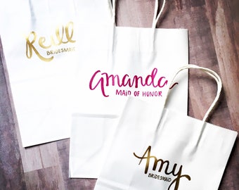 Cranberry & White Modern Calligraphy Bachelorette/Bridal Party Wedding Gift Bag ~ Bridesmaid Gift Bag ~ Bridal Party Gift Bag