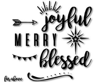 Joyful Merry Blessed Word Art with Arrow, Christmas Star, and Banner - SVG, DXF, eps, png, jpg digital cut file for Silhouette or Cricut