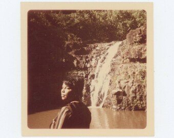 Vintage Snapshot Photo: Woman at Waterfall, c1960s-70s (75574)
