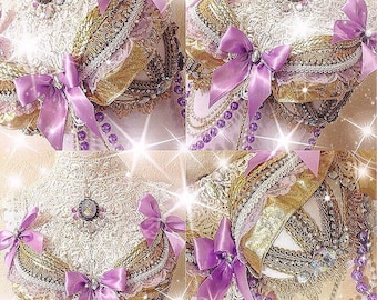 Lavender & Gold Victorian Lolita Glam top READY to SHIP! • rave bras • rave bra • lolita rave bra • kawaii • dance costume • festival wear