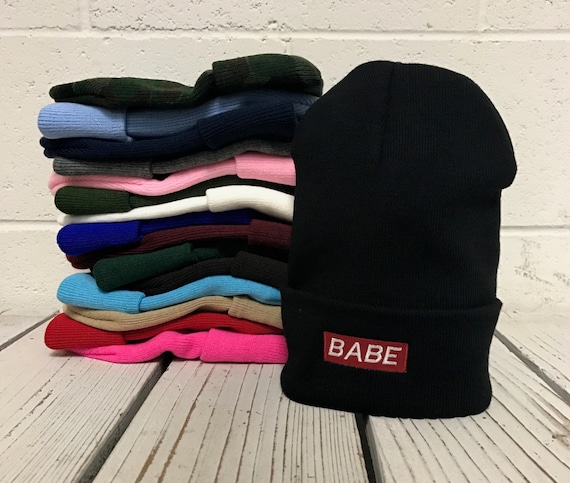 BABE Patch Embroidered Long Beanie Cuffed Cap Baby Winter Hat Beanies - Multiple Colors
