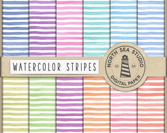 BOLD LINE, Watercolor Stripes Digital Paper, Watercolor Backgrounds, Stripes Pattern, Watercolour Paper, Don't Forget Use Coupon Code!