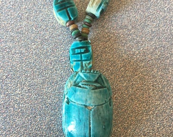 Vintage Egyptian Scarab Bead Necklace