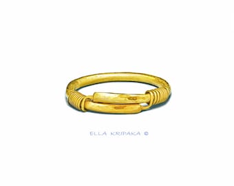 Solid 22k Gold 170g Width 14mm Shiny Sizable Fine Gold Bracelet Boho Bangle Ancient Rome Hammered Women Men by Ella Kripaka