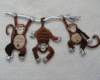 Three Monkeys on a Tree Limb Patch - FREE Shipping