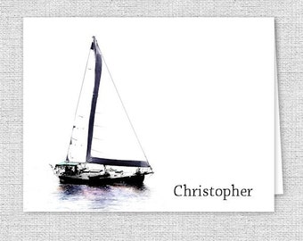 Sailing Along Sailboat Printed Note Cards - Set of 10 - Personalized Stationery