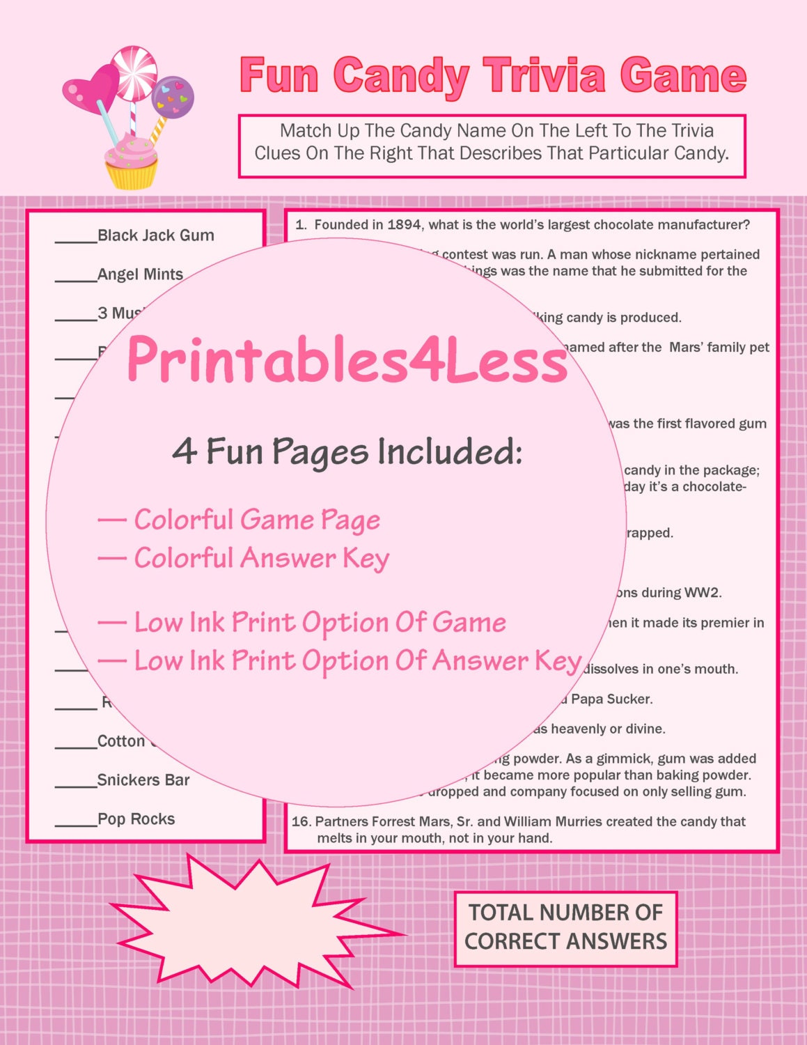 Candy Trivia Game Printable Trivia Game Candy Game Ideas