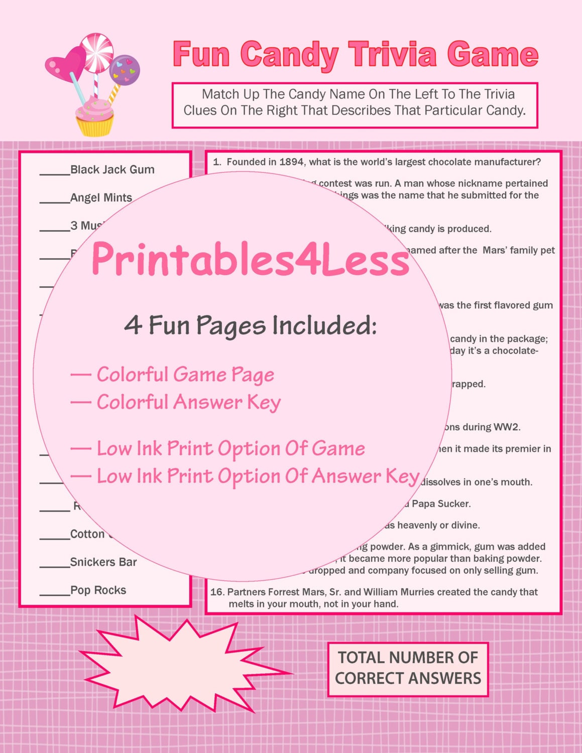 Download Candy Trivia Game Printable Trivia Game Candy Game Ideas