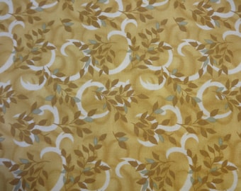 Gold w/Brown & Teal Leaves Fabric 401