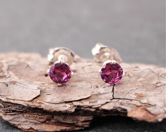 Genuine Garnet Earrings, Sterling Silver, Post Earrings, Stud Earrings, Rhodolite Garnet, Red Gemstone, January Birthstone, Natural, 925