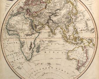 Eastern Hemisphere; Lovely Antique Vintage Cartography, 1842