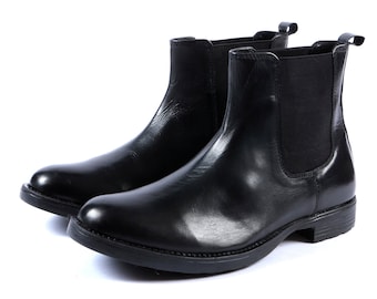 Aspele Mens Black Leather Chelsea Ankle Boots