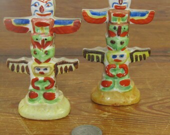 Vintage totem pole salt and pepper shakers