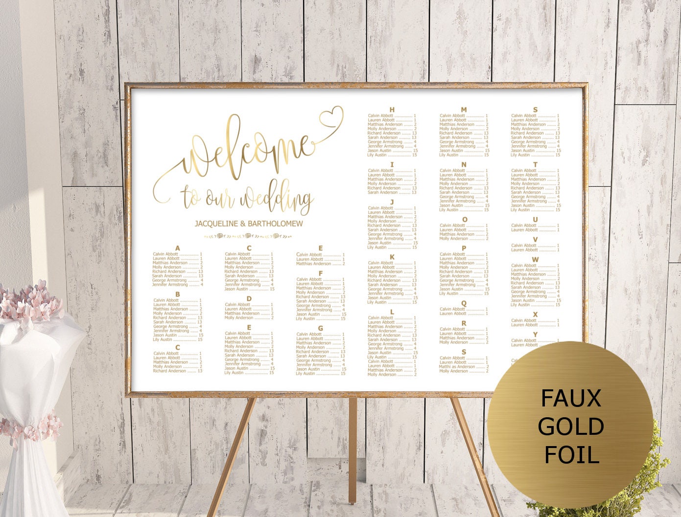 gold wedding seating chart template alphabetical seating alphabetical wedding seating chart template