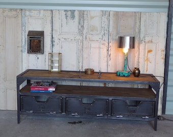 Wood and steel industrial style TV cabinet